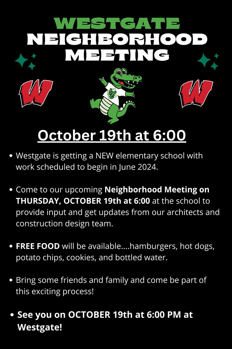 Westgate families and neighbors - Mark your calendars for for this Thursday to learn more about the design plans for our new building!