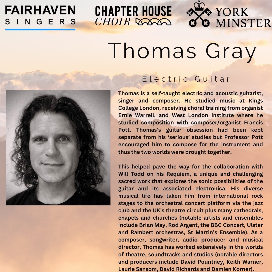 Meet our @Will_Todd_Music Requiem soloists - 

⭐️ Susan Young - Soprano 🎶

⭐️ Thomas Gray - Electric Guitar 🎸 

You won’t want to miss this! 

There is still time to grab tickets - yorkminster.org/whats-on/event…