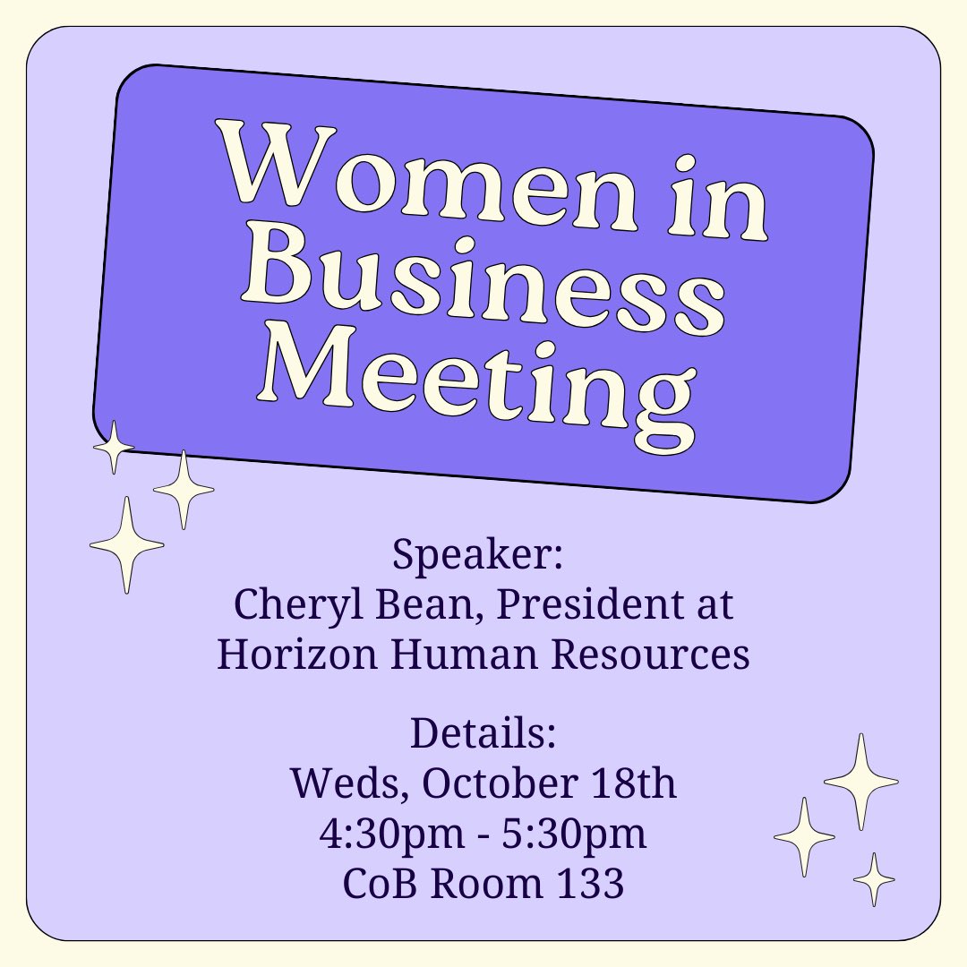Join Women in Buisness for our guest speakers: Cheryl Bean, President at Horizon Human Resources. We hope to see all of you there. 🐝