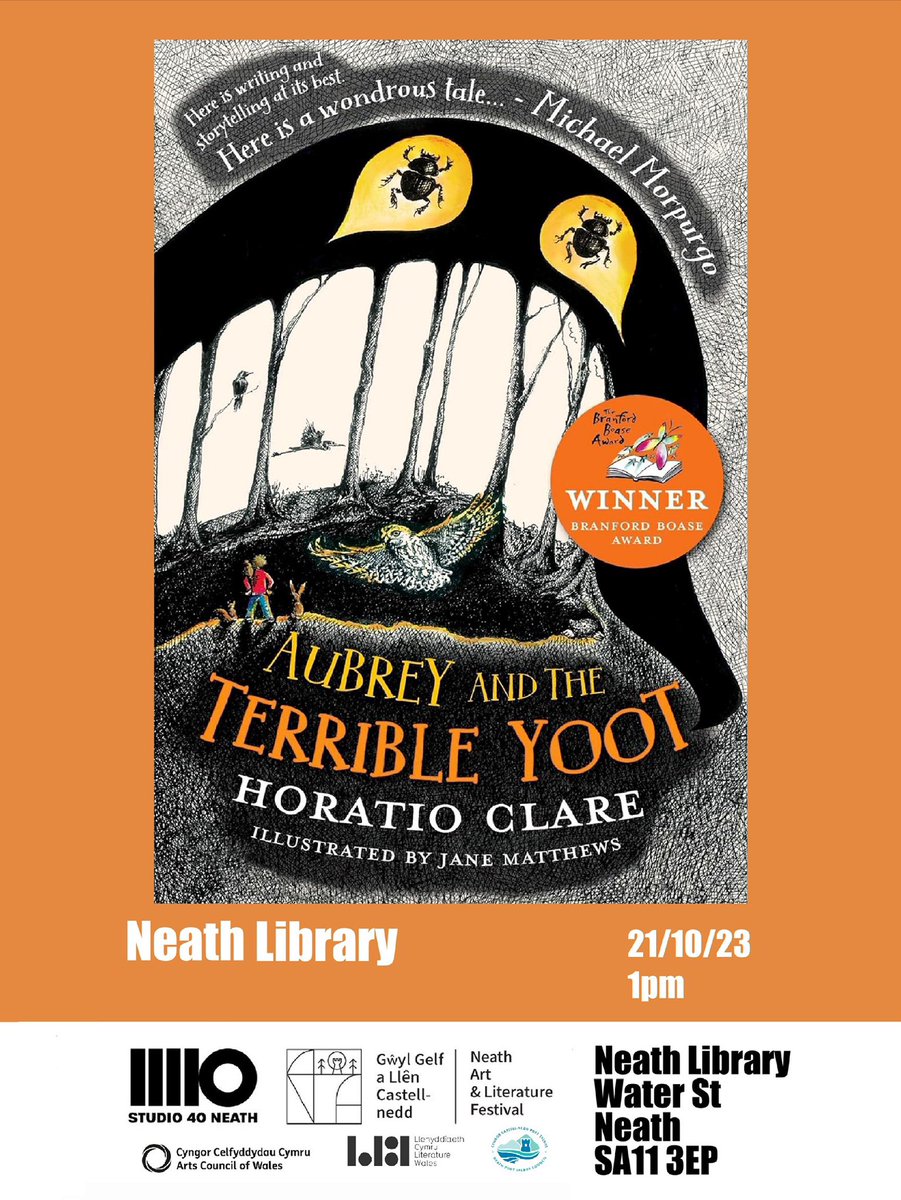 Horatio Clare Aubrey and the Terrible Yoot, and the Terrible Ladybirds and the Terrible Spiders Saturday 21st October 1pm at @NeathLibrary @HoratioClare @NPTLibraries #horatioclare #neath #neathlibrary #neathartandliteraturefestival #childrensbooks #aubreyandtheterribleyoot