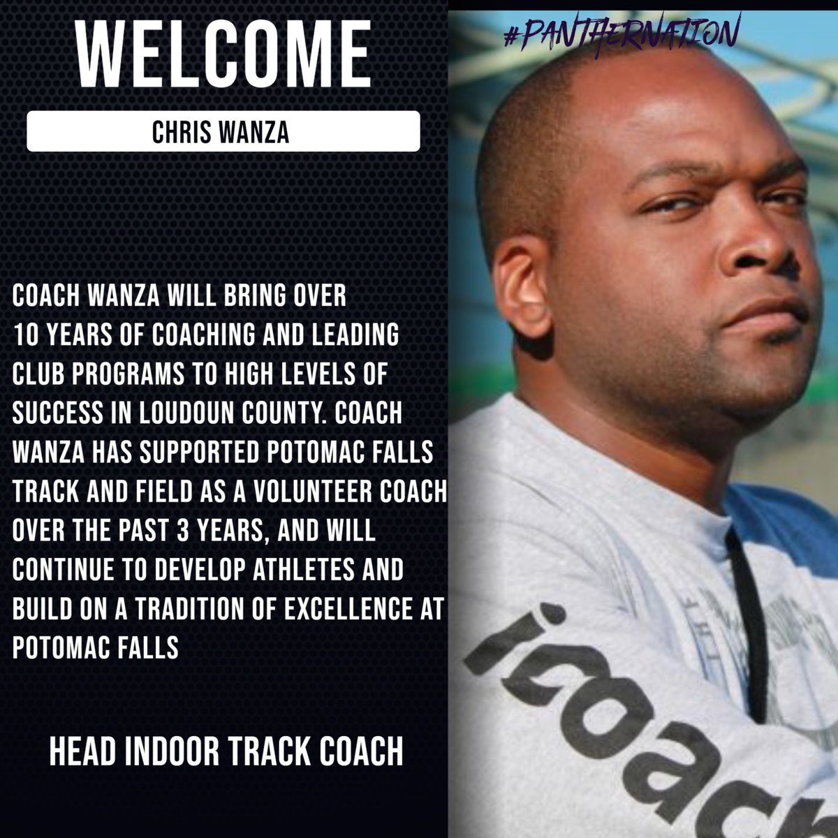 Please welcome our new Indoor Track Coach, Chris Wanza. #panthernation