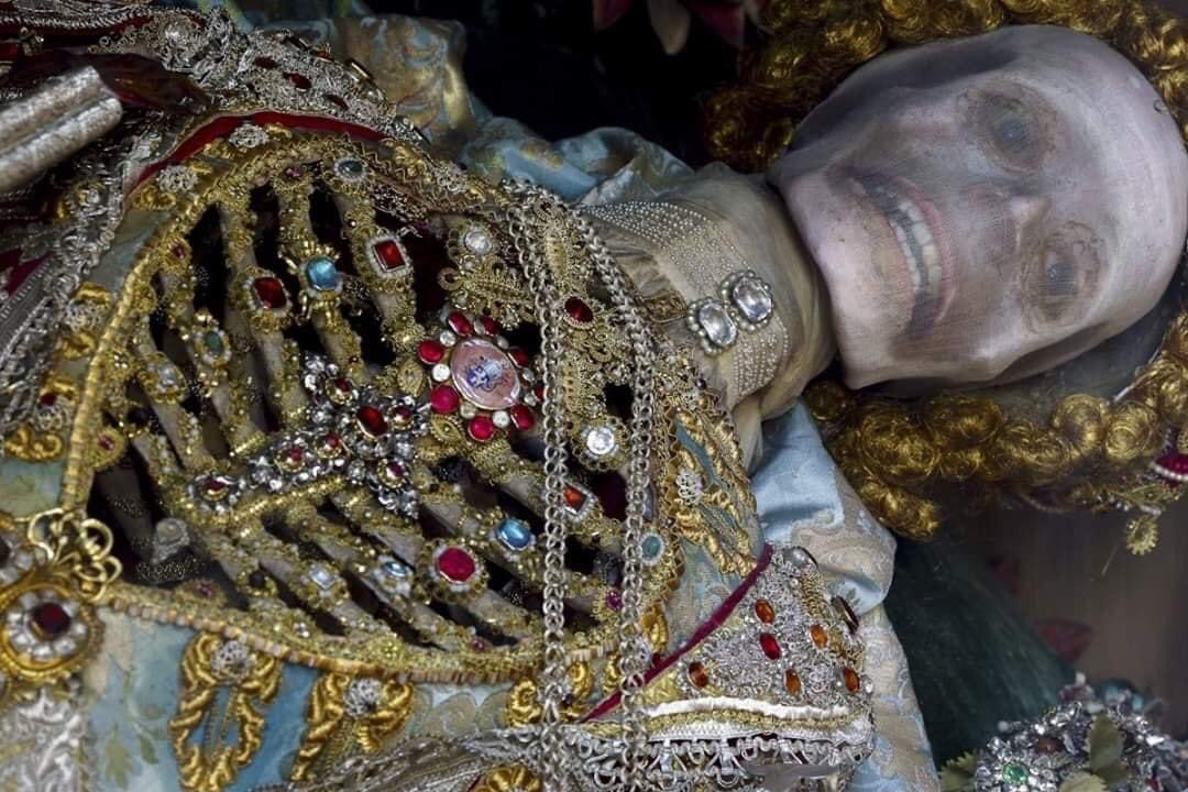 Thinking about the jeweled skeletons of Catholic martyrs.