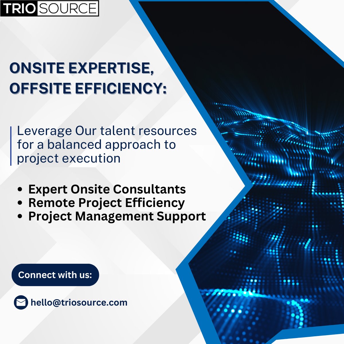 Seamlessly integrate talent into your projects, and focus on what matters most. 

Connect with us: hello@https://zurl.co/cKcP
Visit Us - zurl.co/cKcP 

#TalentIntegration #BalancedApproach #CostEffectiveTalent #CustomizedSolutions  #TalentAccess #triosource