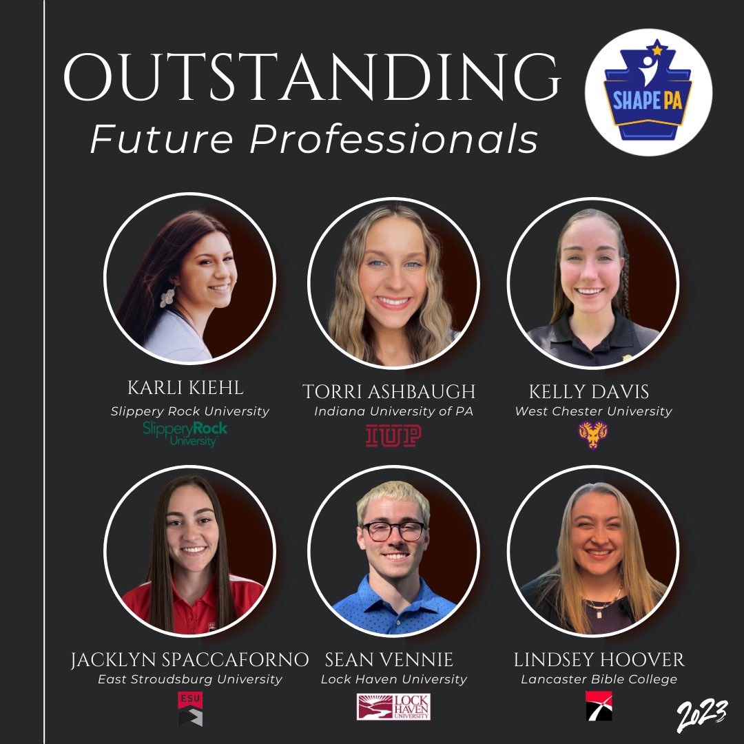 🎉Congratulations to the following students for being selected as their University’s Outstanding Future Professional! 

One of these individuals will be crowned as SHAPE PA’s Outstanding Future Professional at this years Award Celebration on October 26th🏆
