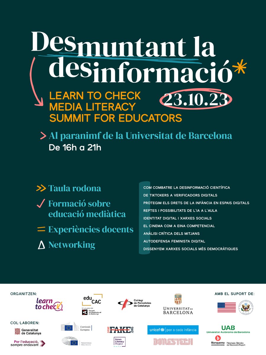 periodistes_cat's tweet photo. ✅Ja t'has inscrit? 
🗓️Queda una setmana per la jornada "Desmuntant la desinformació"

🗣Comptarem amb experts internacionals, que abordaran la #desinformació i #educaciómediàtica i exposaran exemples d'èxit

📌Inscriviu-vos i reserveu plaça
🔗https://t.co/eAaYcnbdFS https://t.co/W4fN4cdNMb