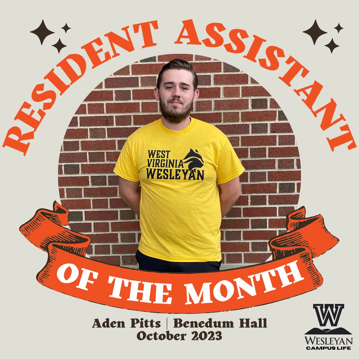 Our October RA of the Month is Aden Pitts! Aden is in Benedum Hall and is always willing to help fellow staff members and students. Congrats, Aden!