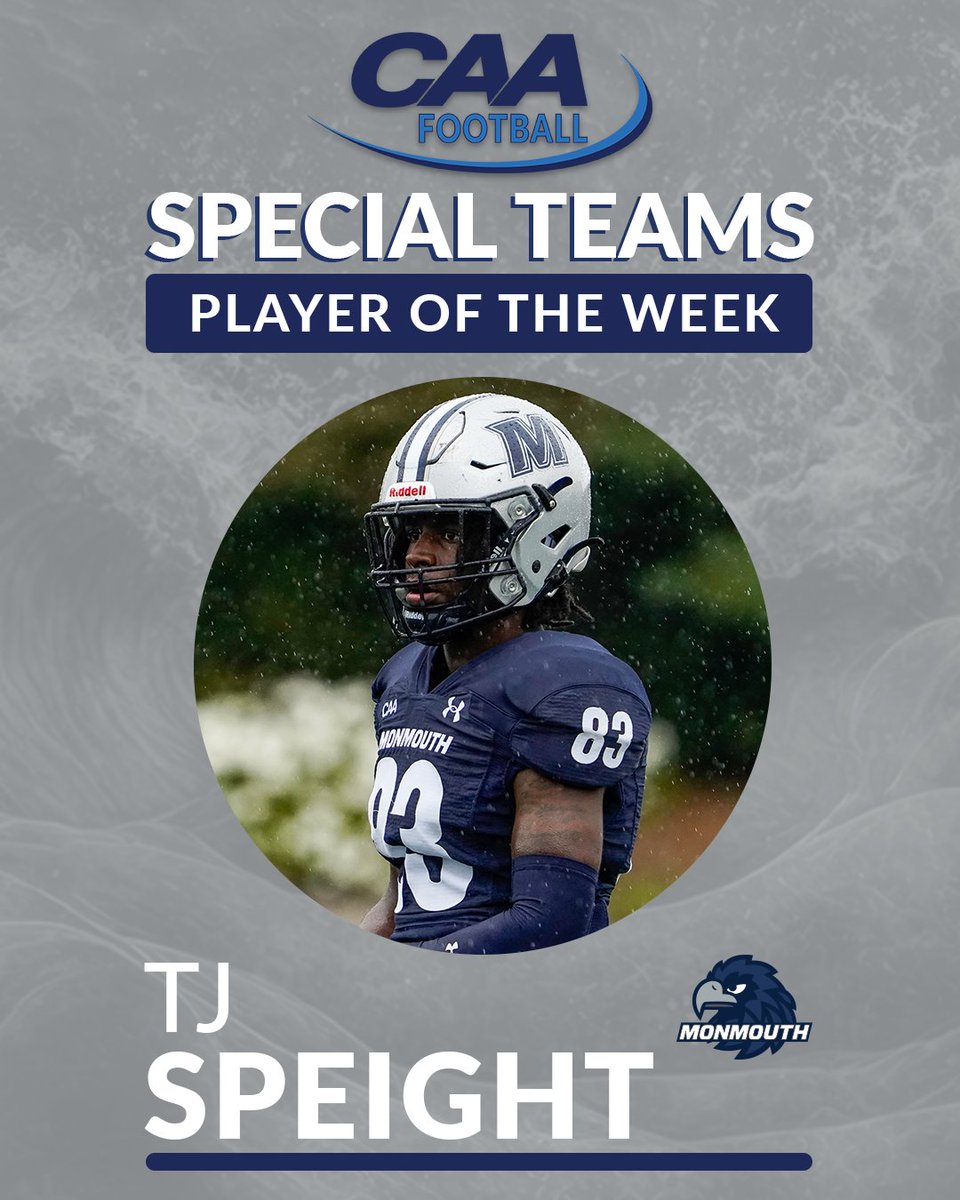 CAAFootball's tweet photo. π #CAAFB Special Teams Player of the Week
TJ Speight returned two kickoffs for 167 yards (83.5 ypr) and a touchdown as @MUHawksFB defeated Hampton, 61-10
π° https://t.co/a6GQn8bmrP https://t.co/9mf9g1fYyH