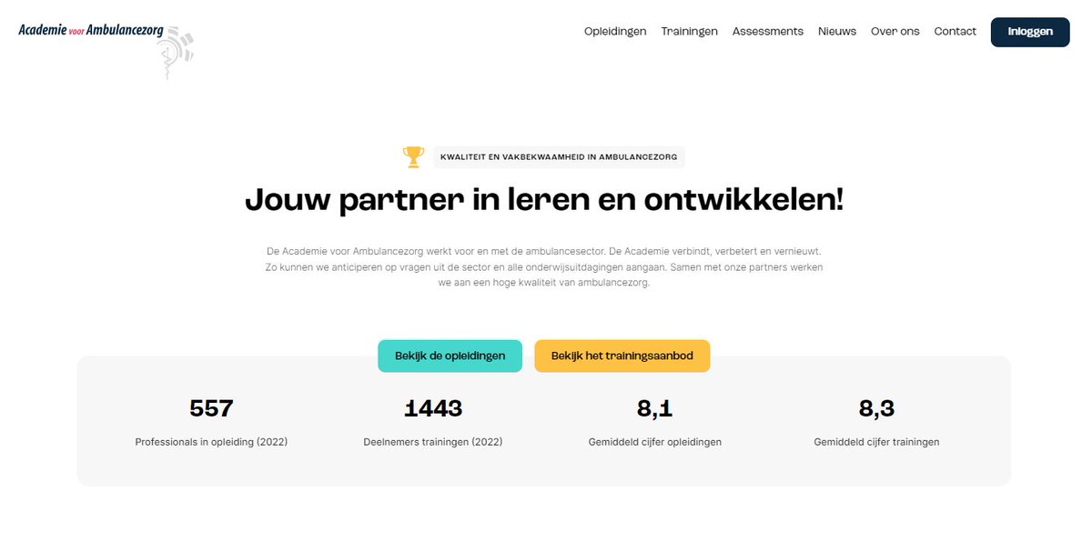 LIVE! Onze nieuwe website staat online. Check ‘m hier! academievoorambulancezorg.nl

Jouw partner in leren en ontwikkelen! Dat is de Academie voor Ambulancezorg.