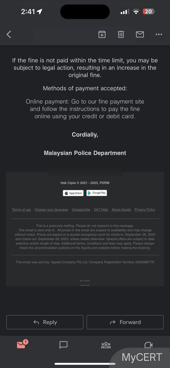 NewsBFM's tweet photo. 1. The Malaysia Computer Emergency Response Team has issued a warning about a phishing website that resembles PDRM’s MyBayar website.

According to the warning, scammers are impersonating PDRM by sending emails to victims and instructing them to pay fines on a fake website. https://t.co/DZhIte3yAc