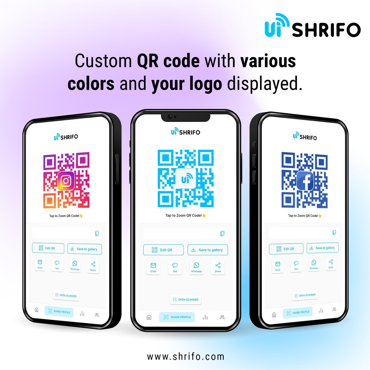_shrifo's tweet image. QR codes don&apos;t have to be boring! Our custom QR code, featuring your logo and a variety of colors. Get creative with your marketing and let us help you stand out with a vibrant and eye-catching QR code! #WearTheFuture #SHRIFO #CustomQRcode