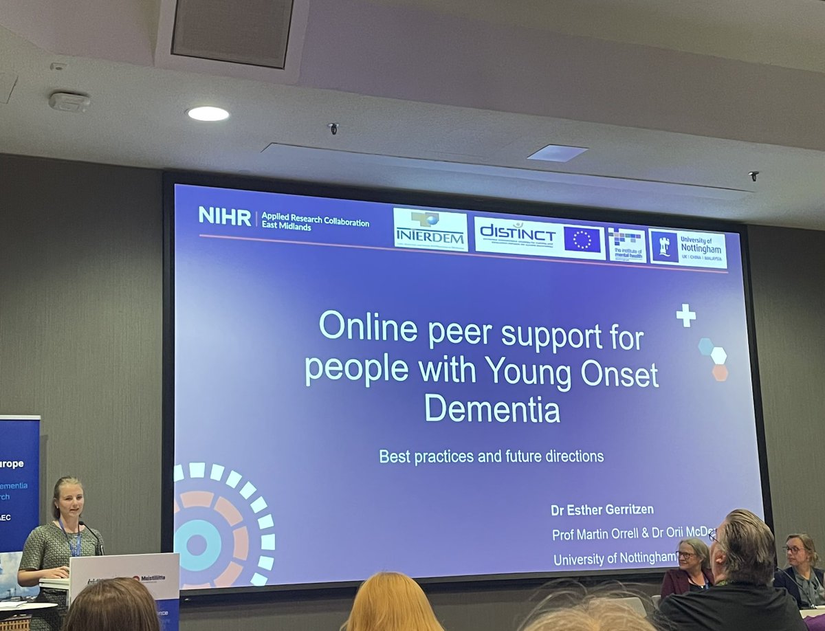 Hearing from @GerritzenEsther about the value of online peer support for people with young-onset #dementia at #33AEC. Great example of involving people with dementia in research!