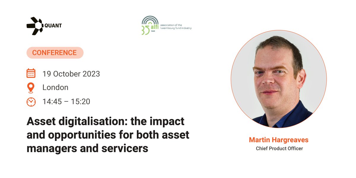 Quant (@quant_network) on Twitter photo Join our Chief Product Officer, <a href="/techmjh/">Martin Hargreaves</a>, at <a href="/ALFIfunds/">ALFI</a>'s London Conference this week.
Martin will be on stage with <a href="/deloitte/">Deloitte</a>'s Lize Griffiths, <a href="/finbourne/">FINBOURNE Technology</a>'s Thomas McHugh, and <a href="/HSBC/">HSBC</a>'s John O'Neill to discuss #AssetDigitalisation.
Learn more: alfi.lu/events/alfi-lo… Join our Chief Product Officer, <a href="/techmjh/">Martin Hargreaves</a>, at <a href="/ALFIfunds/">ALFI</a>'s London Conference this week.
Martin will be on stage with <a href="/deloitte/">Deloitte</a>'s Lize Griffiths, <a href="/finbourne/">FINBOURNE Technology</a>'s Thomas McHugh, and <a href="/HSBC/">HSBC</a>'s John O'Neill to discuss #AssetDigitalisation.
Learn more: alfi.lu/events/alfi-lo…