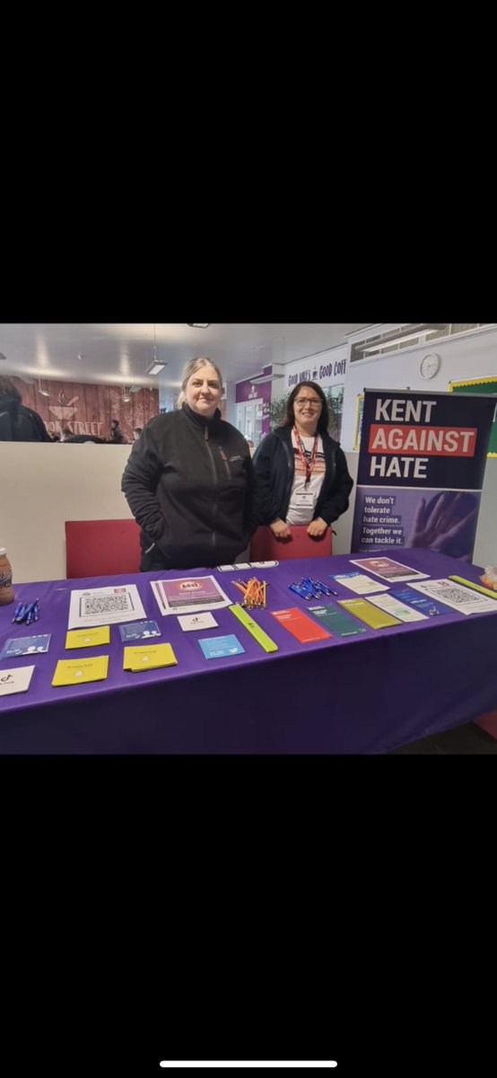 PSE Mgebrisvili & PSE Horn (Community Liaison Officers) for Kent Police holding a hate crime awareness stand for Hate Crime Awareness Week at North Kent College, Tonbridge. #NationalHCAW #WeStandTogether #No2H8 #NoPlaceForHate #KentPolice #ActEarly