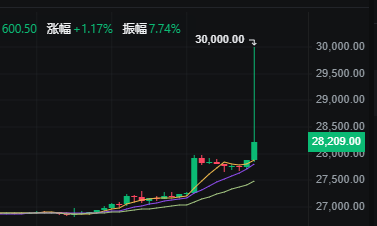 bitcoin_cn's tweet photo. #Bitcoin 贝莱德现货比特币 ETF 获得批准，瞬间暴涨到30000美元附近。 https://t.co/QlklRHR3Vq