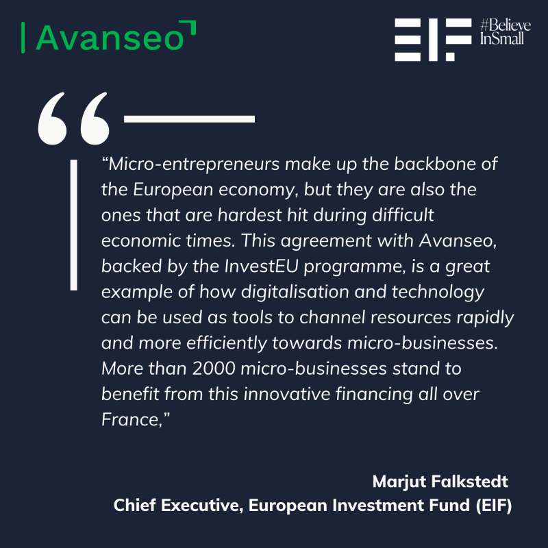 EIF_EU's tweet photo. Backed by #InvestEU 🇪🇺, an EIF  guarantee to @getavanseo in #France supports up to €38 million in new financing for #microenterprises and natural persons experiencing difficulties in accessing loans ⬇️ incl. via @EU_Growth @ecfin @BEIFrance