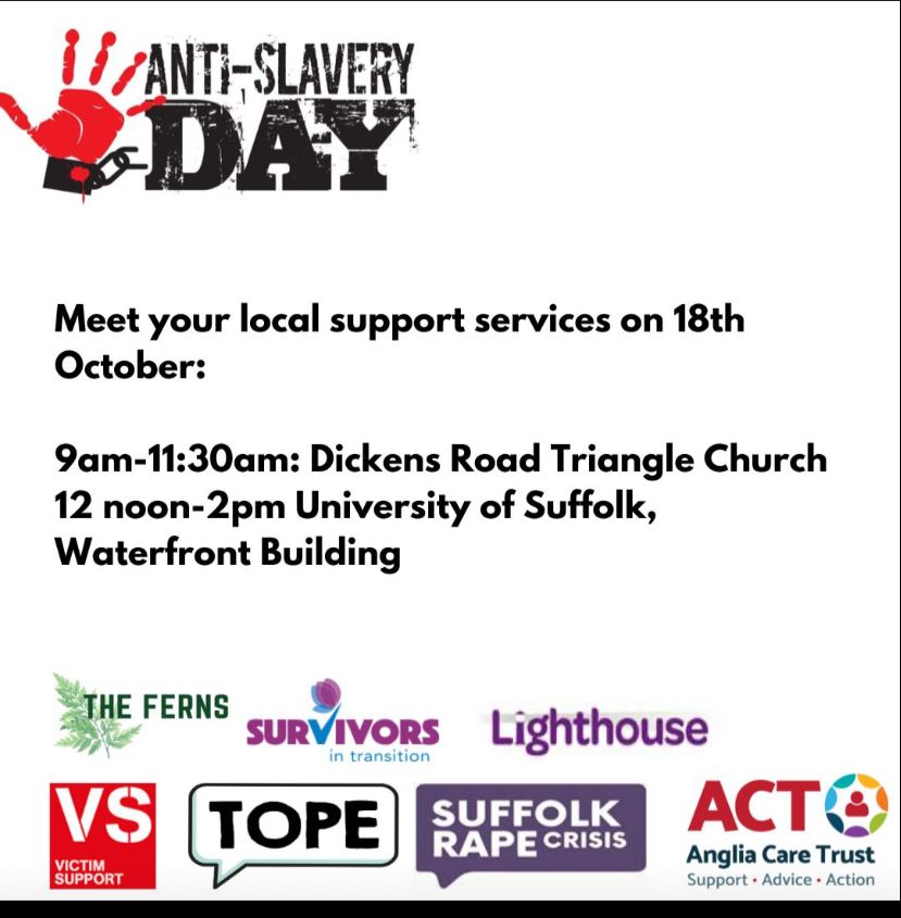 We stand against modern slavery.
Come and join Lighthouse and other services to raise awareness of services and stand against modern slavery.
#standtogether #lighthousewomensaid #SRC #angliacaretrust #victimsupport #survivorsintransition #Tope #theferns #vulnerablecommunities