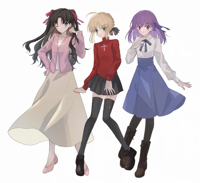 セイバー、凛、桜の服交換並べたら可愛くなった^^ 