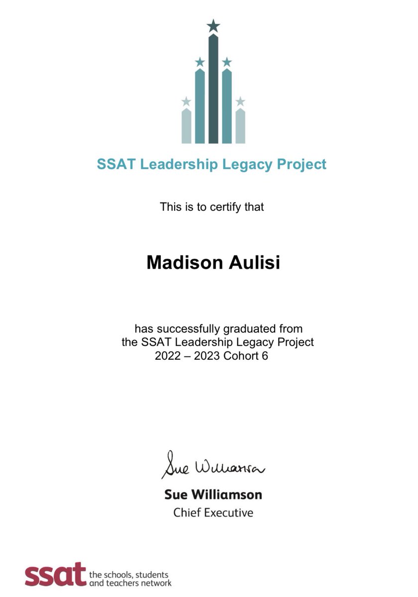 AulisiMiss's tweet photo. Last year, I was nominated by @HeadCCA to take part in #ssatllp. Today, I received my graduation certificate and some fantastic feedback. I am so thankful that others see potential in me and that I have been given opportunities and support like this. Hereโs to the next chapterโบ๏ธ. https://t.co/DdGaz3VabR