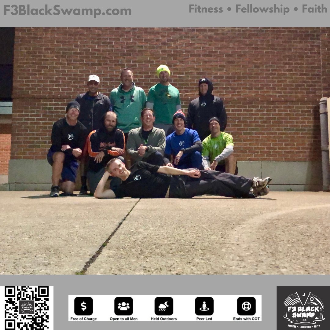 F3BlackSwamp's tweet photo. New week and a new chance to accelerate!  Men got after it at 5 AO’s this morning. The brisk fall temps couldn’t keep these men from showing up. What a way to start the week!

#F3 #F3BlackSwamp #IronSharpensIron #Fitness #Fellowship #Faith https://t.co/iBUKA5ABao