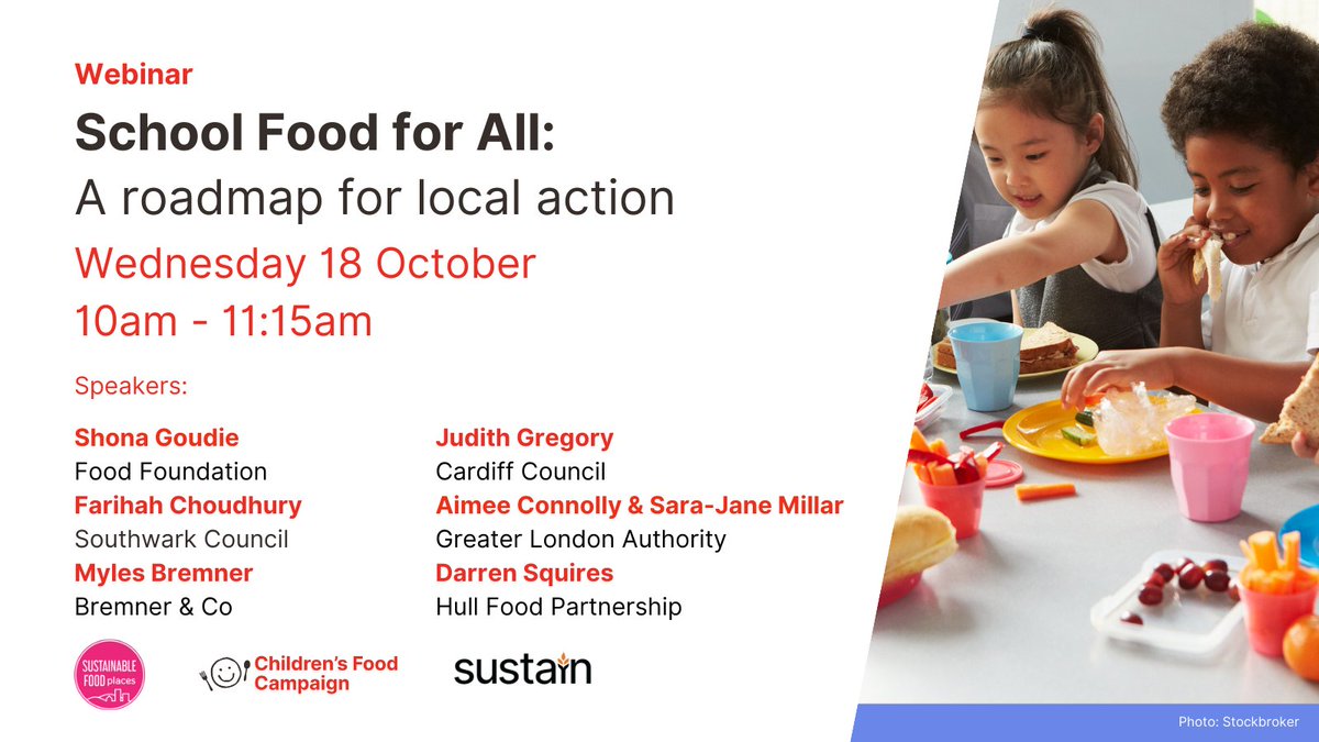 Brilliant line up for Weds webinar on different local approaches working towards #SchoolFoodforAll.
<a href="/FoodHull/">Hull Food Partnership</a> <a href="/Food_Foundation/">The Food Foundation</a> <a href="/Shona_Goudie/">Shona Goudie</a> <a href="/mylesbremner/">Myles Bremner</a> <a href="/farihahchdhry/">Farihah Choudhury ANutr</a> <a href="/cardiffcouncil/">Cardiff Council</a> <a href="/MayorofLondon/">Mayor of London, Sadiq Khan</a> 's health &amp; food team &amp; <a href="/lb_southwark/">Southwark Council</a> 

Sign up here: bit.ly/FSM4AllWebinar…