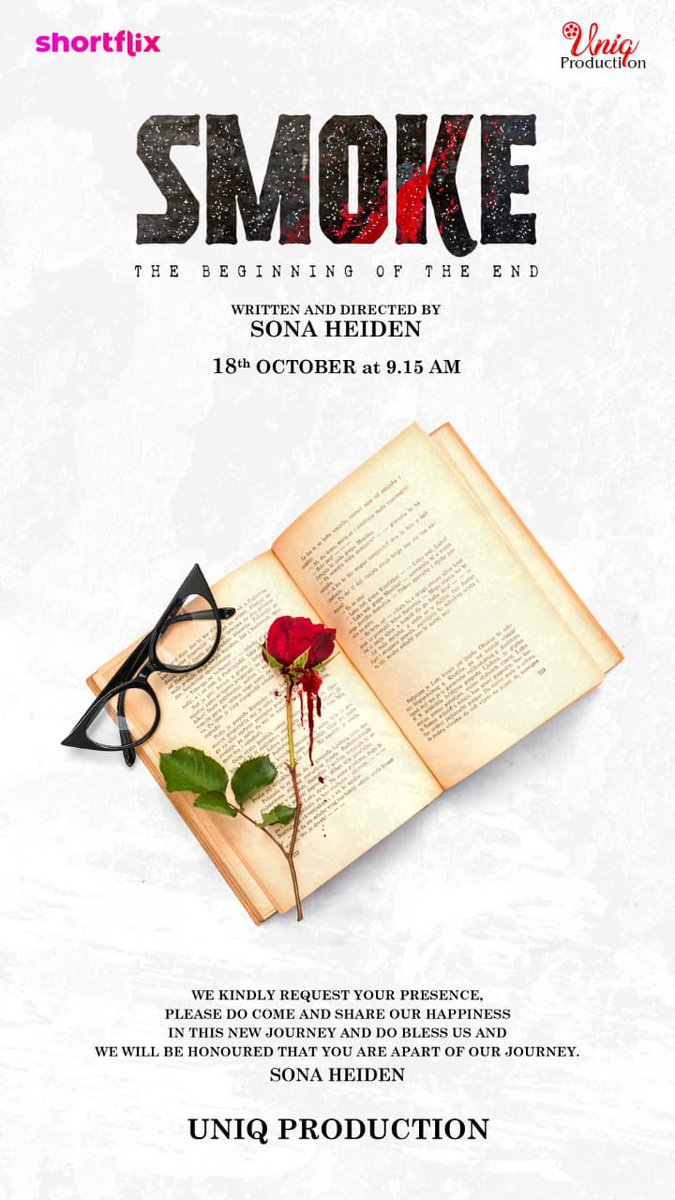 With hope and positive vibes, we are happy to start our new journey #SmokeWebSeries that marks the directorial debut of <a href="/SonaHeiden_/">Sona Heiden</a> 

Shoot commences from October 18th with pooja

Seeking your love, wishes &amp; blessings.

#ShortFlix 
@Shortflixindia
<a href="/johnsoncinepro/">Johnson PRO</a> 
<a href="/SonaHeide/">Sona heiden</a>