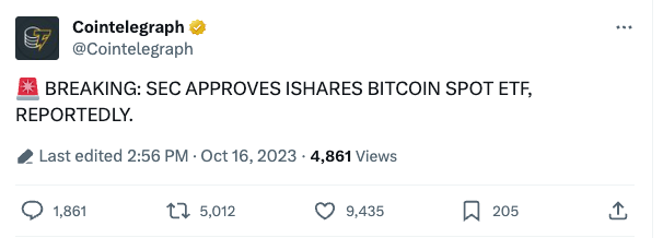 tier10k's tweet photo. Cointelegraph edits tweet, adding 'reportedly' 💀 https://t.co/NWAPT9aLqp