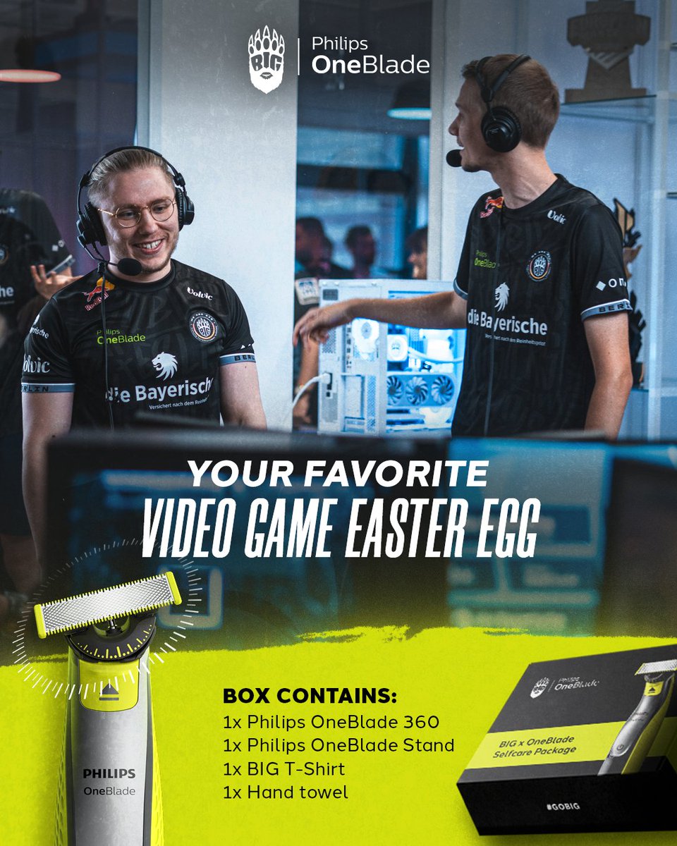 BIGCLANgg's tweet photo. What is the best easter egg you have encountered while gaming? Reply for the chance of a special Philips OneBlade package! 👀 #TrueToYourCharacter https://t.co/KRd1wx7ZjW