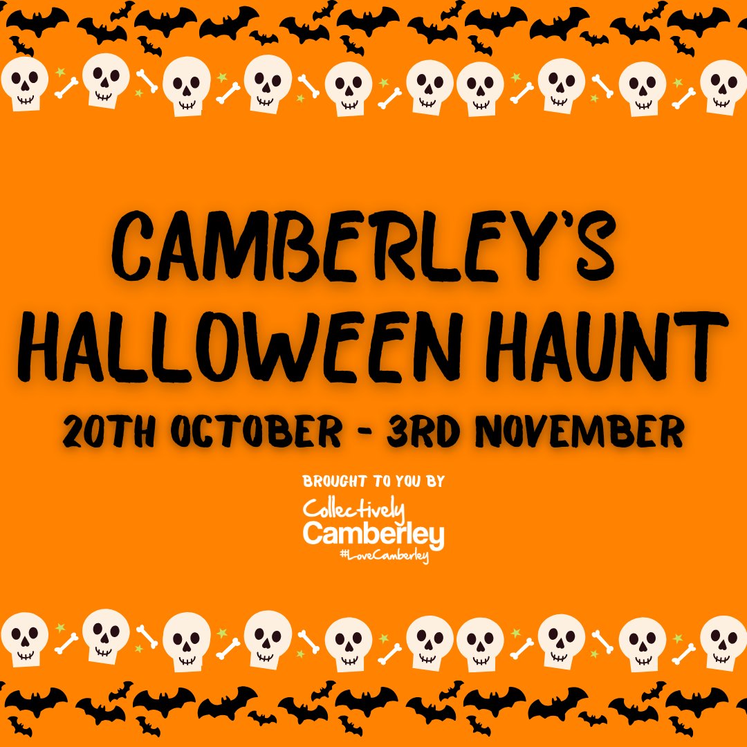 Camberley’s Halloween Haunt. 
20th October to 3rd November. 
Will you find our pumpkins hidden around the town?
#LoveCamberley