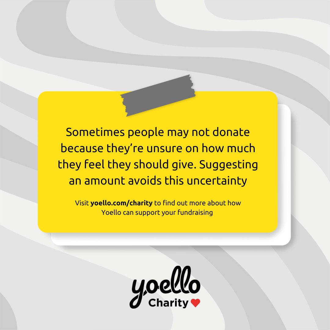 Top tip for fundraising ✅ Provide a suggested amount to donate 💡 

Why? 

Sometimes people may be put off donating as they're unsure on what amount they feel they should give. 

#toptips #fundraisingtips #donatewithyoello #yoellocharity #yoello