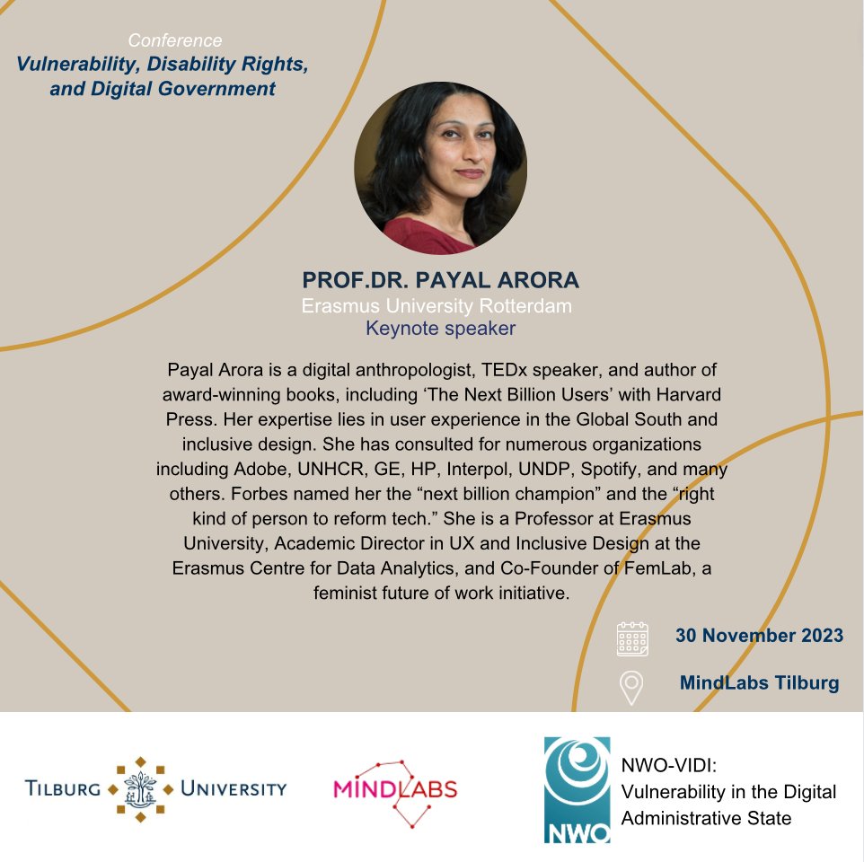 🔔It is a great honour that Professor Payal Arora (Erasmus University) will be giving our conference's 2nd keynote. Truly looking forward to her presentation on 'Feminist approaches to the future of administrative work in the platform economy'. @3Lmantra

docs.google.com/forms/d/e/1FAI…