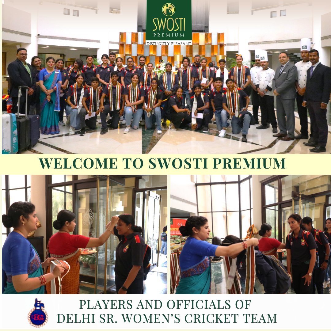 Welcoming the Delhi Senior Women's Cricket Team and officials to Swosti Premium, Bhubaneswar! Best of luck in your upcoming matches and enjoy a wonderful stay with us.

#SportsHospitality #WelcomeToSwostiPremium
#Bhubaneswar #Goodluck @delhi_cricket @BCCI
@swostihotels
