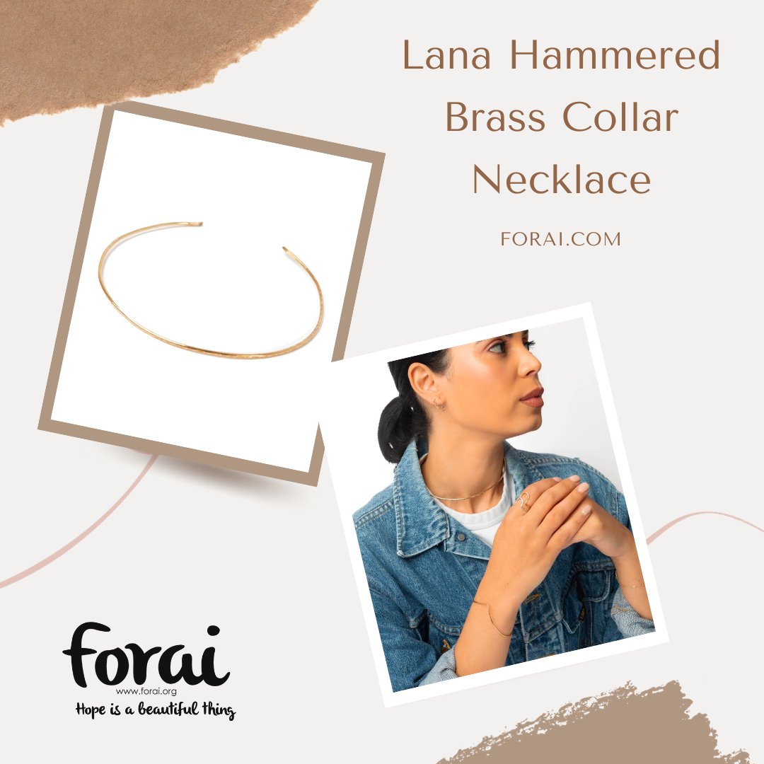 The Lana Hammered Brass Collar Necklace - This hand-hammered necklace features a slender and minimalist arc of hammered brass, delicately resting on the collarbone. It's the perfect accessory to elevate any outfit.

.
.
💎 #LanaNecklace #HammeredBrass #SupportArtisans