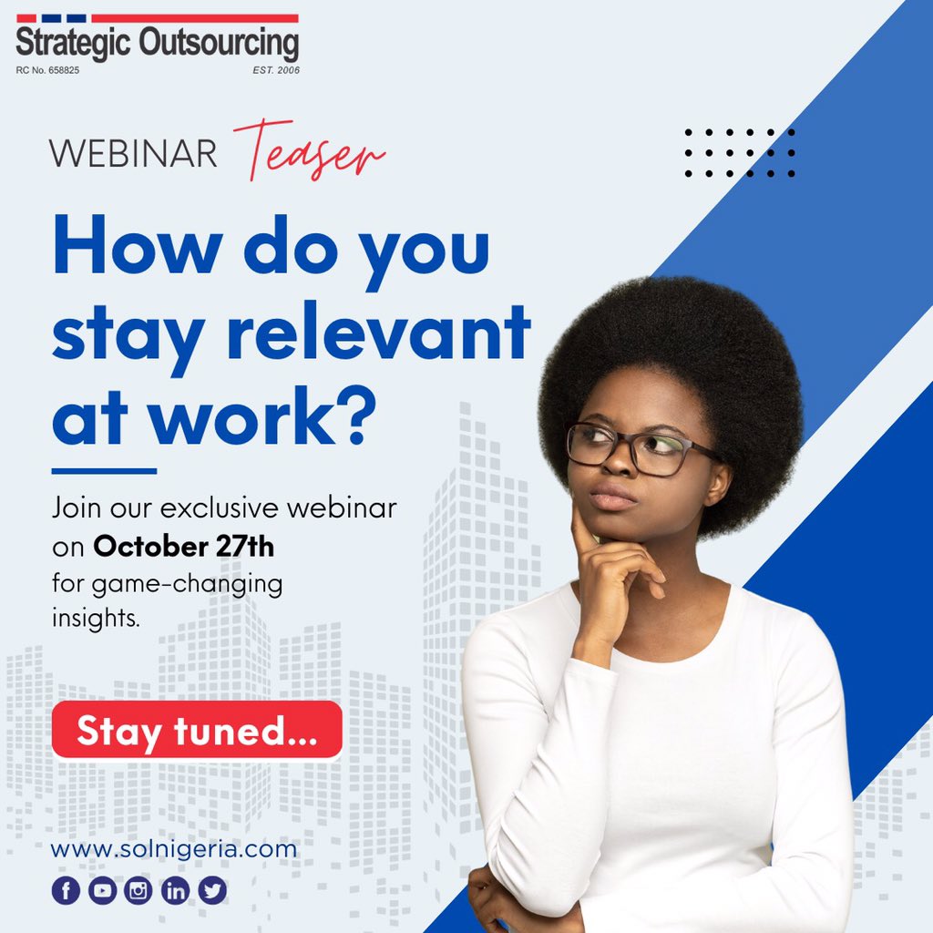 Exciting news💃💃💃 We're gearing up for an event that will transform your career. Get ready to level up your professional journey with Strategic Outsourcing Limited. Mark your calendar DATE: 27th Oct, 2023 Pre-register link: us02web.zoom.us/j/88426590915?… TIME: 12 pm #Jobs