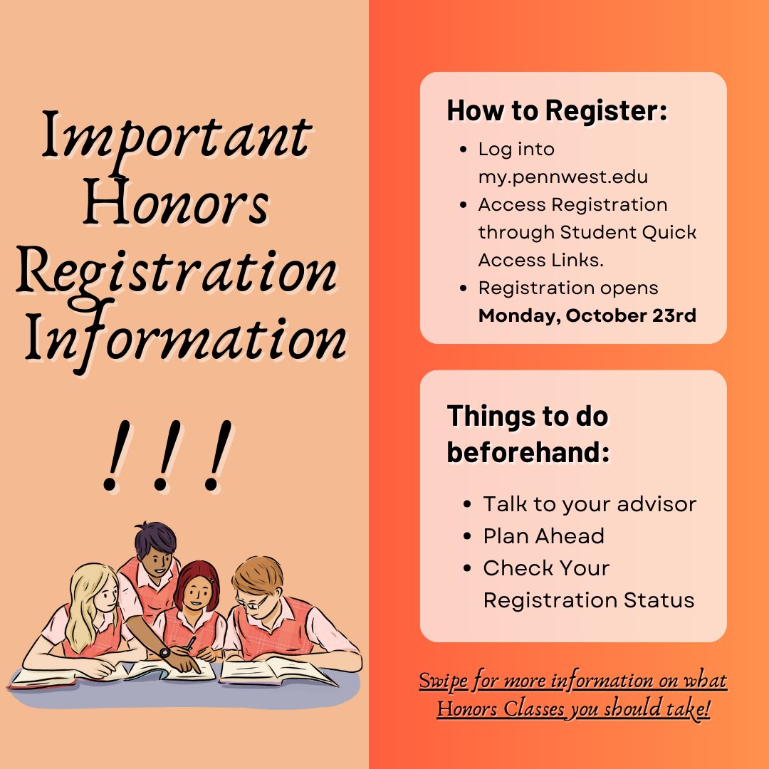 CalUHonors's tweet photo. For our current Honors Students, this graphic is a great quick glance for important registration information. Please reach out to Dr. Aune or a SHAB representative if you have any questions! Good luck during registration! https://t.co/B86dgk9Otr