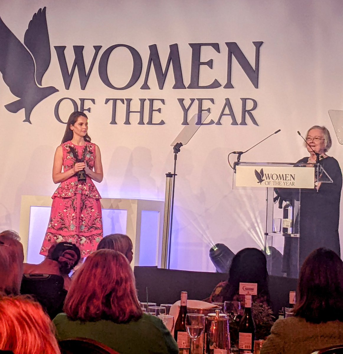 Baroness Hale of Richmond, self avowed feminist, receives lifetime achievement award at #womenoftheyear2023 wearing a spider brooch, though not the famous one which she admits cost £12 from Cards Galore. She says, don't be the woman who wants to remain the only one in a position.
