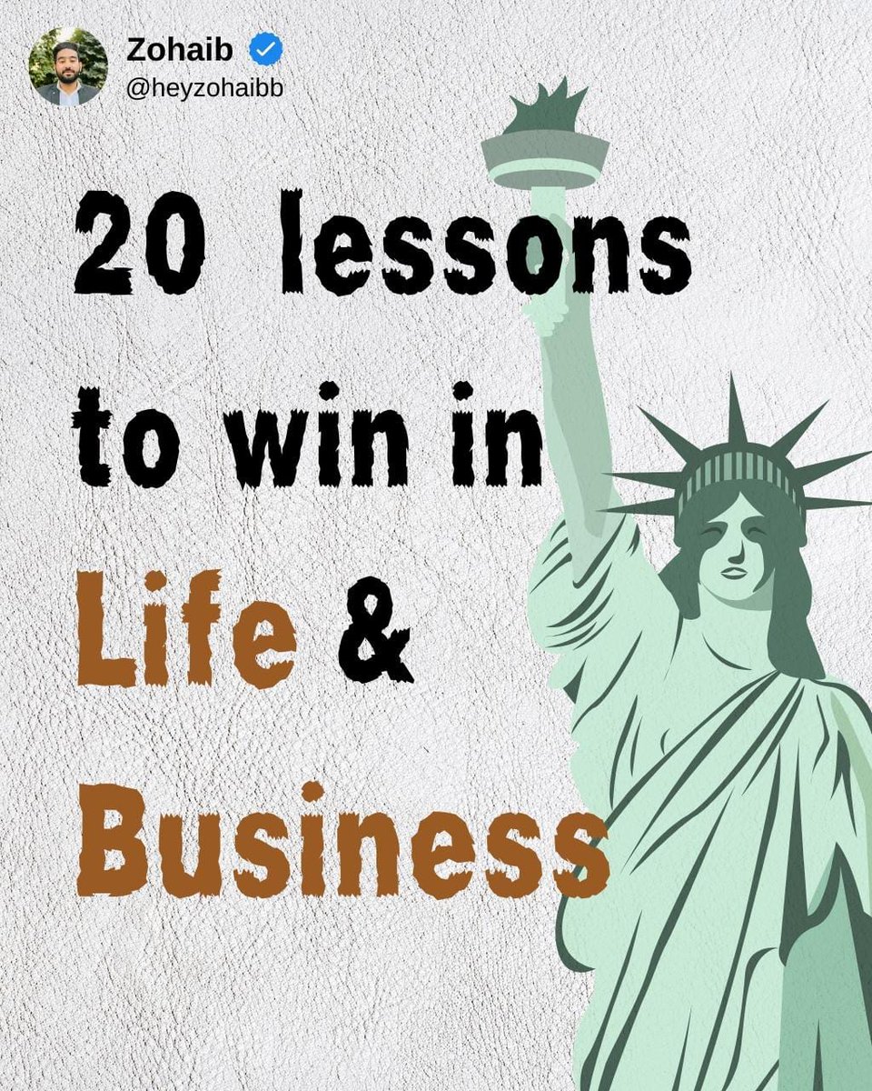 heyzohaibb's tweet photo. 1.5 years ago, I joined X making $0/month. 

But now I've scaled it to consistent 10k months. 

Here are the 20 lessons from my journey:

1. More constraints =more growth.

If you're not facing any problems, you're not moving fast enough.

2. Systems >>> skills

Good skilled people with great systems (service delivery, client acquisition, etc) will outclass highly  skilled people with "okish" systems.

3. Waiting others to save you for your own created chaos?

You'll keep on waiting till your deathbed but they ain't coming.

Take full accountability.

4. Networking would save you when the skills won't.

5. Work more than you are paid for.
And next time u will be paid more than you work for.

UNDERSTAND THIS.

6. Creativity is a myth. World is run on how perfectly you steal and that's the secret sauce to "creativity"

7. Stack of best selling books won't change your life.
It didn't change the life of book shop owners.

8. Spending on self improvement is the best investment one can make.

9. Lead with value so you have valuable leads in the future.

10. You only need 1 person to change your life.

And undoubtly its only you.

11. Building an authentic personal brand will change your life in ways you'd never imagine.

12. Life is like a chess. There's always a probability.

13. Your success depends upon how much you have strong relation with GOD.

14. Over delivering is the only way of retaining clients.

15. Learn 2 to 3 minor skills ( have a skill stack) and you will be a better generalist with specialist in 1.

16. Spend on your parents & family heavily and you will never have to worry about clients anymore (Take care of people and God will take care of you)

17. If you can make 1 client to pay you $1000, you can find 100 to do the same.

18. Our mind is the biggest barrier.

19. Want to be more lucky? Take more shots.

20. Read your bookmarked threads and apply them now.
......

If you resonate with any of the lessons, follow me @heyzohaibb and let's win together.
