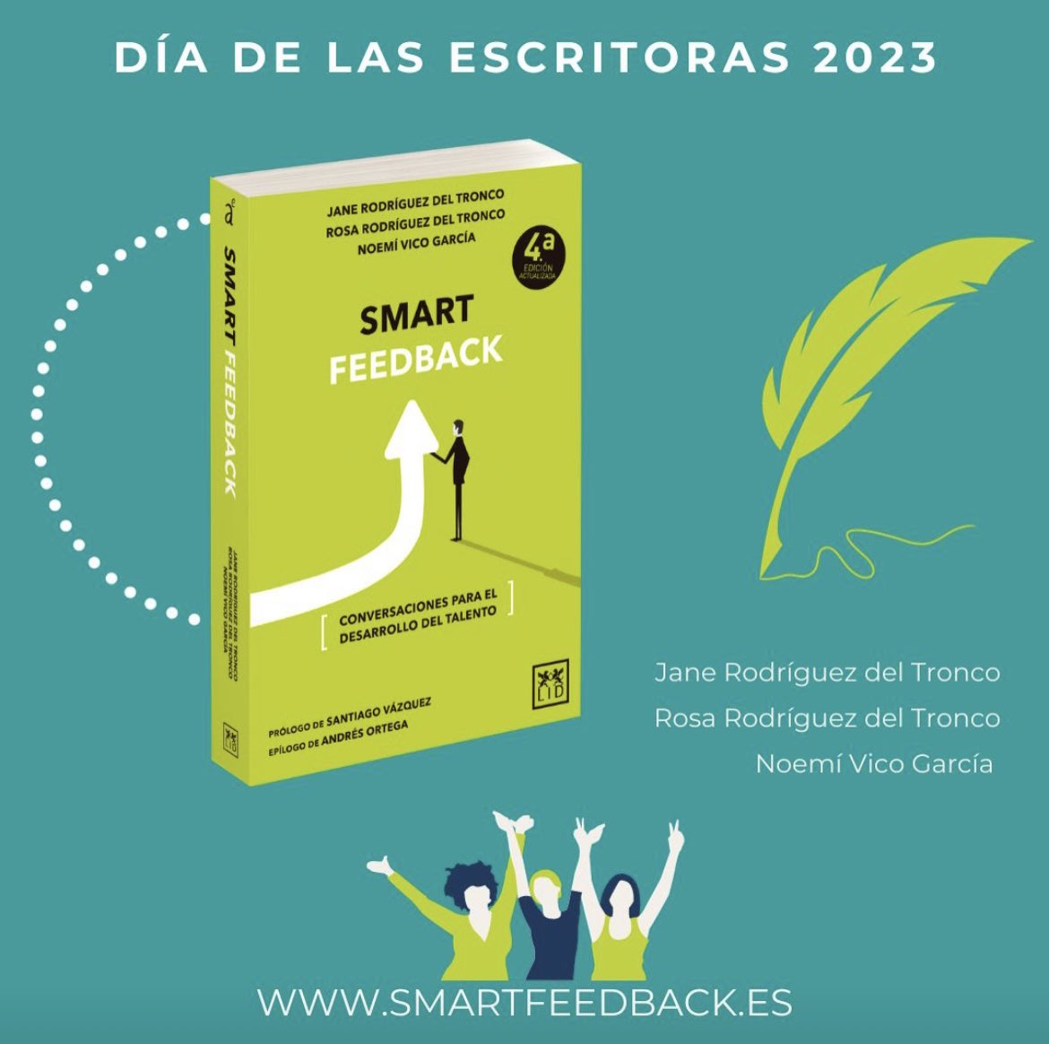 Hoy es el #DíadelasEscritoras

¡Felicidades a todas las que en algún momento os lanzasteis a compartir en un libro vuestro conocimiento, vuestras experiencias o inquietudes! Y en especial a mis compañeras de <a href="/Smart_Feedback/">Smart Feedback</a> <a href="/RosadelTronco/">Rosa R. del Tronco</a> <a href="/_TIRURIRU_/">Noemí Vico 🏡😷 ⭐️⭐️</a>

#feedback #talento #coaching