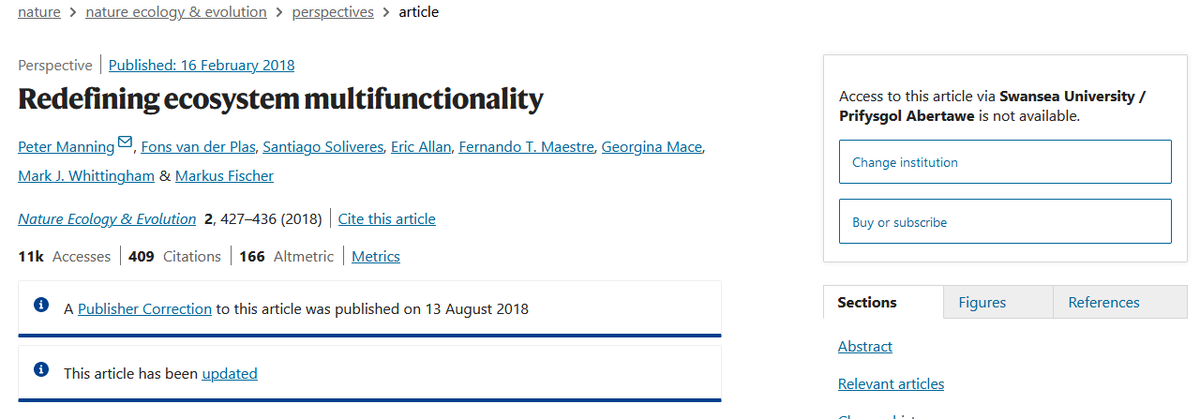 As UK Unis under increasing financial pressure, seeing more & more papers unavailable as they drop journal subs to save money. Apparently no longer sub to @NatureEcoEvo... Part broken HE system🏚️, but bolsters my commitment to never publish in paywall journals 💸💸 w/limit access