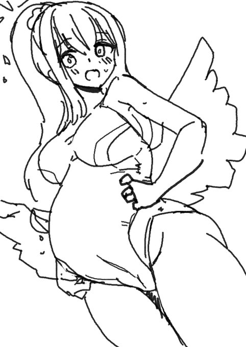 なんか急に板タブの調子が悪くなったが線がガサガサして面白いのでらくがき
ミカスク水ぼて腹 