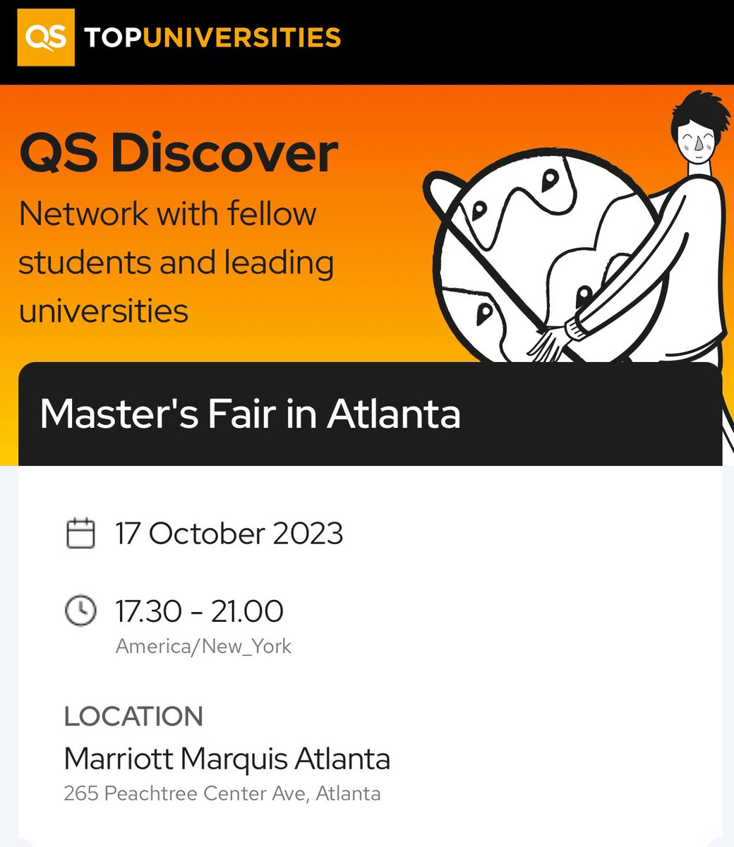 Lets Network in Atlanta 
Free to register - 
qs.topuniversities.com/events