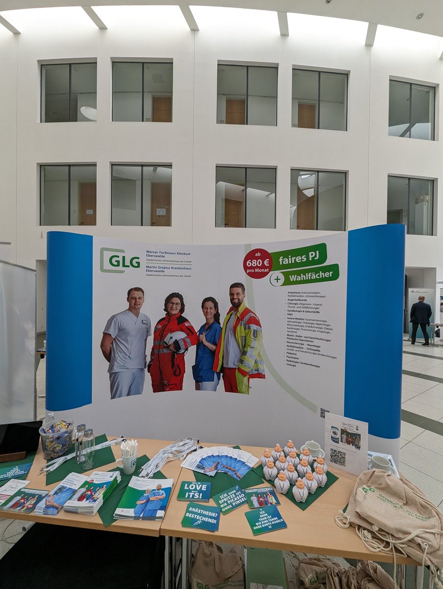 Stand fertig. Jetzt gleich: PJ Messe an der Charité. Wir sind dabei: GLG Lehrkrankenhäusern. 
Vorteile des PJs in Eberswalde bei Berlin:

✔️Zertifkat #FairesPJ
✔️PJ Vergütung von 680 - 740€ / Monat
✔️Gute Erreichbarkeit mit Öffis aus Berlin (30' vom Hbf)

glg-karriere.de/karriere/aerzt…