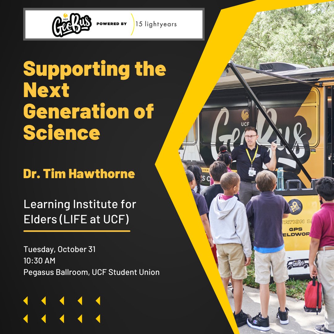 Timothy L. Hawthorne (@timlhawthorne) on Twitter photo Join me at the Learning Institute for Elders (LIFE) at UCF on Halloween morning 10/31 at 10:30 am. We'll talk about the <a href="/GeoBusUCF/">GeoBus™ @UCF</a> Central Florida journey, and share our plans for Central Florida schools for the remainder of the school year. Join me at the Learning Institute for Elders (LIFE) at UCF on Halloween morning 10/31 at 10:30 am. We'll talk about the <a href="/GeoBusUCF/">GeoBus™ @UCF</a> Central Florida journey, and share our plans for Central Florida schools for the remainder of the school year.