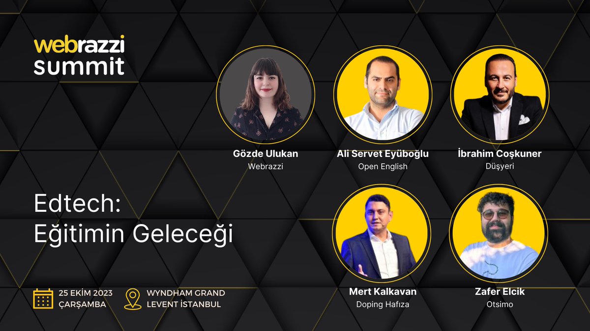 Moderatörlüğünü Gözde Ulukan'ın yaptığı 'Edtech: Eğitimin geleceği' oturumunda @dusyeri’nden İbrahim Coşkuner (@ibrahimcoskuner), @dopinghafiza’dan Mert Kalkavan, @Otsimo’dan Zafer Elcik (@ZaferElcik) ve @OpenEnglish’den Ali Servet Eyüboğlu (@AliEyuboglu) yer alıyor. #webrazzi23