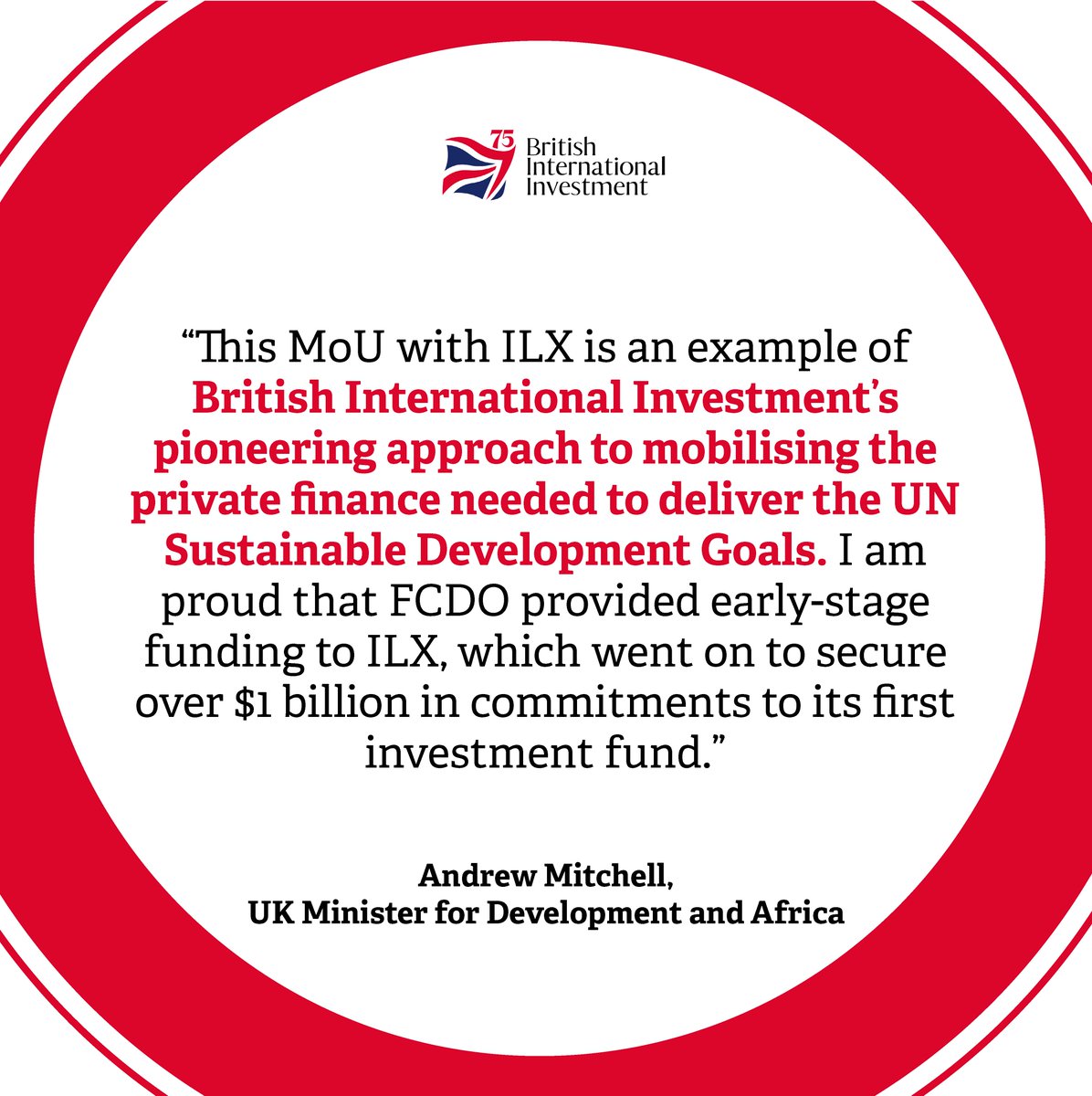 BritishIntInv's tweet photo. We're delighted to announce our partnership with @ILXFund which intends to commit up to $500m to back impactful businesses and projects in Africa, Asia, and the Caribbean.

Our commitment will invest across a broad range of sectors that are key to meeting the United Nations SDGs.