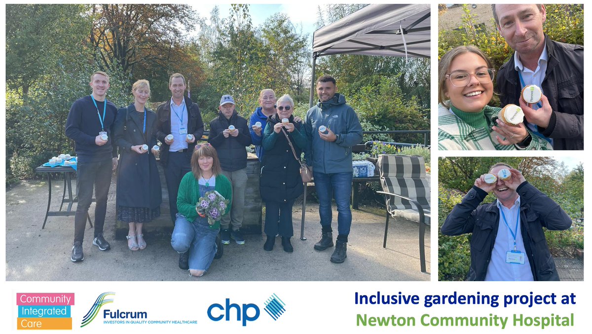 As Newton Community Hospital celebrates 15 years since opening in 2008, Fulcrum were delighted to share some birthday cakes with volunteers working with @ComIntCare - part of an inclusive gardening project that is helping to transform the gardens at Newton shorturl.at/stEFN