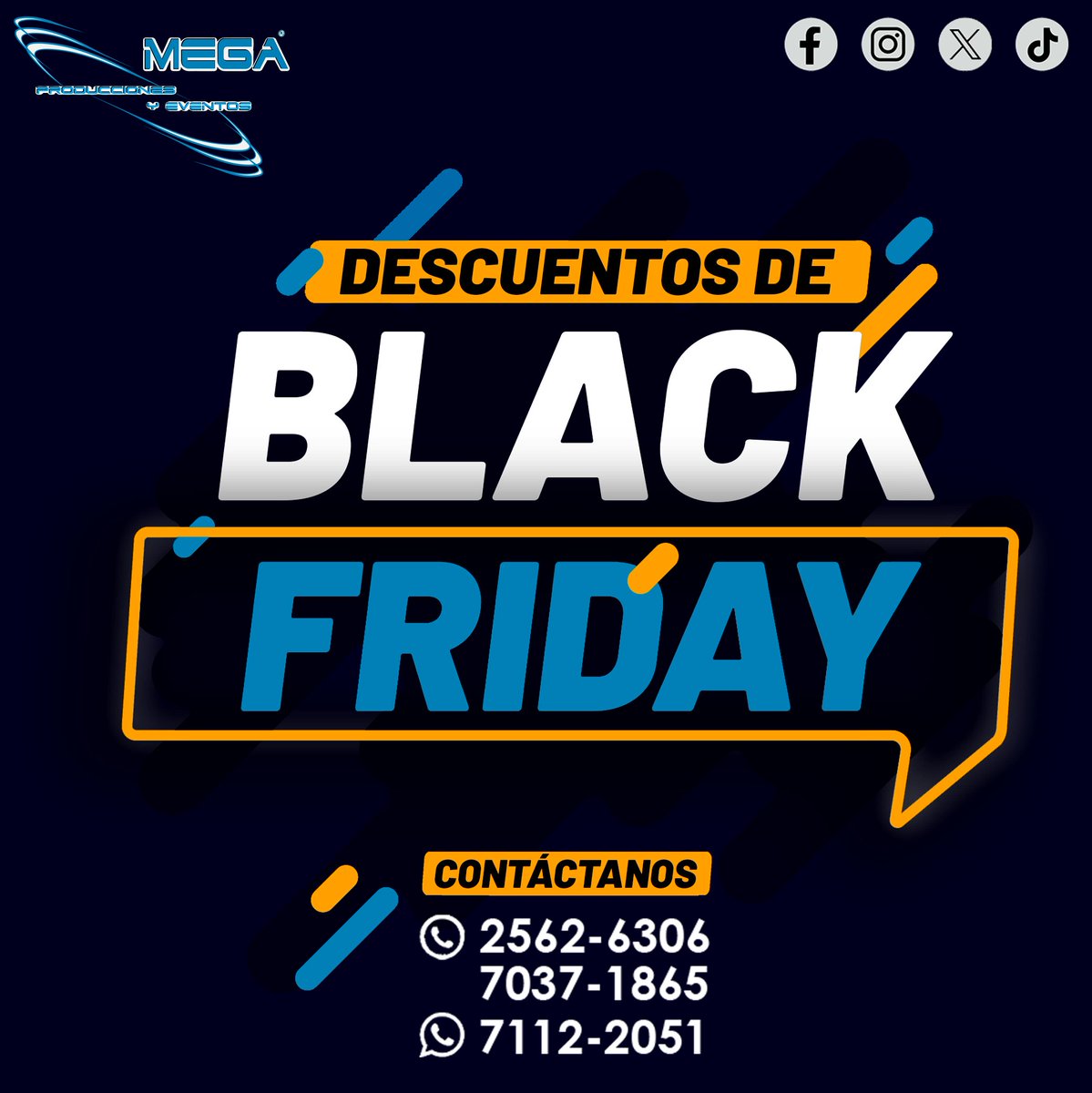 megaprodyevent's tweet photo. MEGA Producciones y Eventos.
🥳🤩 Aprovecha nuestro #BlackFriday para tus eventos de noviembre y diciembre 🤩🥳
#Graduaciones
#15Años
#Aniversarios
#Bodas
#Cumpleaños
#FiestasNavideñas
#FiestasdeFindeAño
#LanzamientosdeMarca
#YMuchoMas https://t.co/XgvQYte7Jq