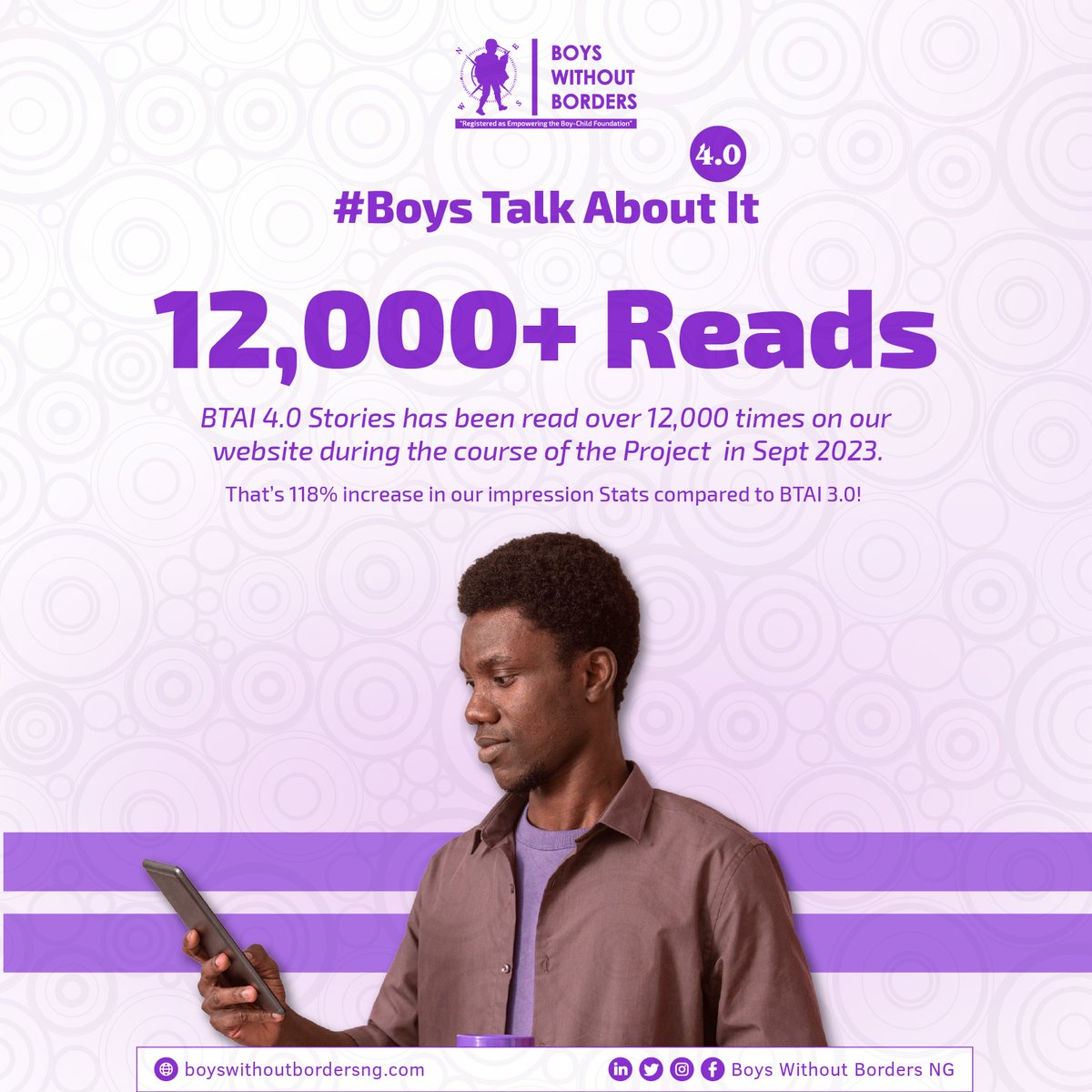 Thank you for reading. Thank you for sharing. Thank you for spreading the awareness. Thank you for boosting the reach of the stories for BTAI 4.0.
 
#BoyswithoutBordersNG #sexualabuse #rape #campaignagainstrape #boystalkaboutit #BTAI4 #BeTheVoice #SexualAbuse