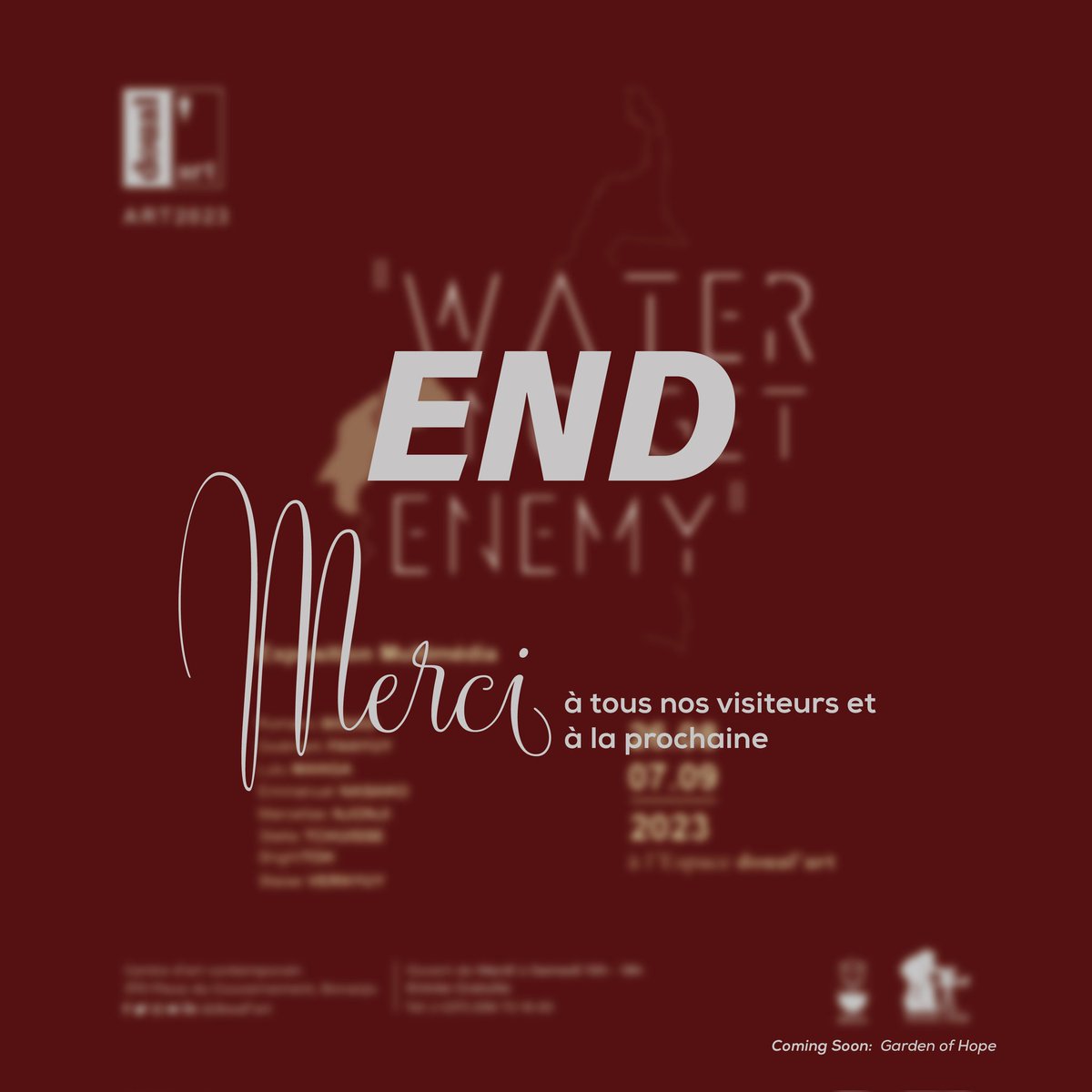 L'espace doual'art remercie tous ceux et celles qui ont pris de leur temps pour venir visiter cette exposition et
vous invite d'ailleurs à rester scotcher sur toutes ses plateformes pour la suite de la programmation annuelle des expositions.
#artcontemporain