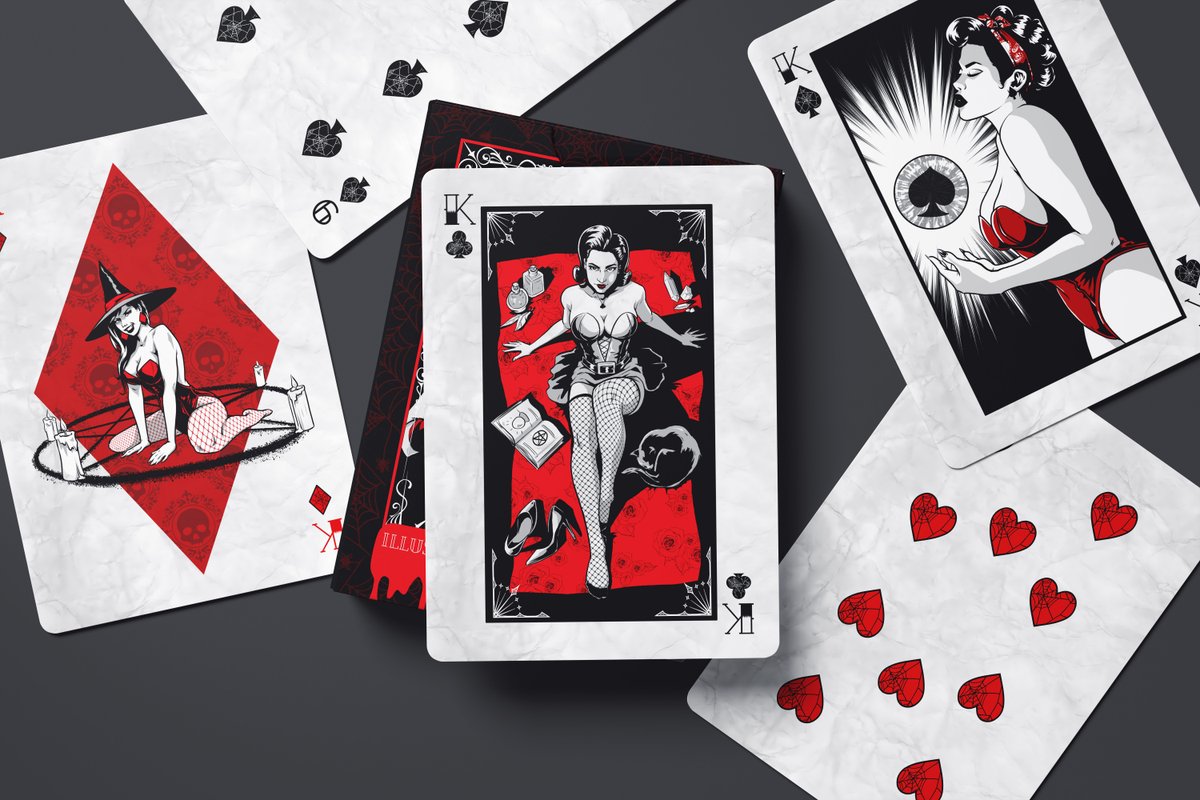 hyperstarter's tweet photo. Bad Witch Custom Illustrated Playing Cards feature enticing witch pin-up illustrations on each face card, bringing a bit of beauty & magic to game night https://t.co/Q9ee6wBUFG #playingcards #cardistry #cardmagic #artofplay #cardist #useyourcards #magictricks #cardtricks #cardart https://t.co/I371TY3amQ