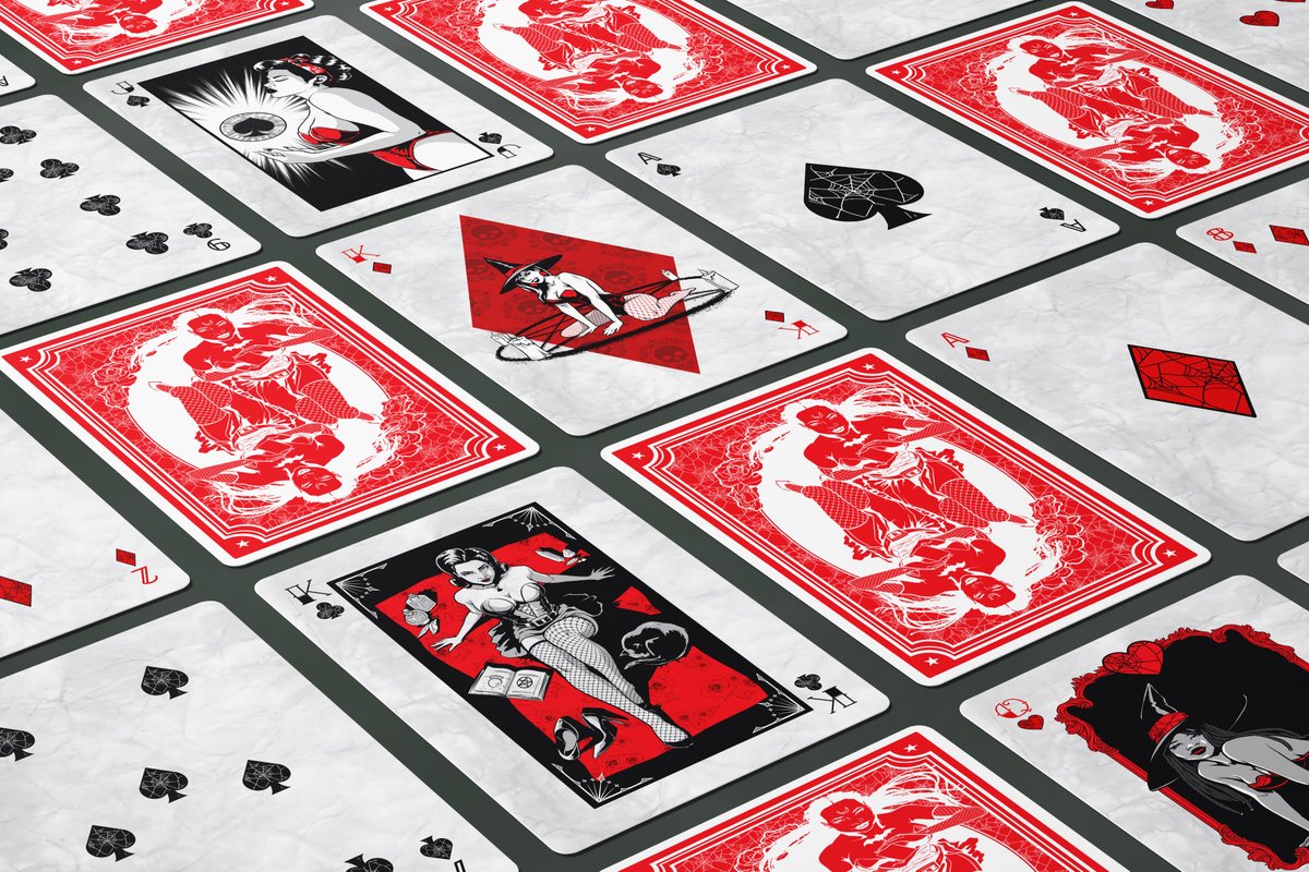 hyperstarter's tweet photo. Bad Witch Custom Illustrated Playing Cards feature enticing witch pin-up illustrations on each face card, bringing a bit of beauty & magic to game night https://t.co/Q9ee6wBUFG #playingcards #cardistry #cardmagic #artofplay #cardist #useyourcards #magictricks #cardtricks #cardart https://t.co/I371TY3amQ